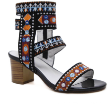 Ethnic sandalias mujer fashion flower print women chunky high heels casual sandals with the strap